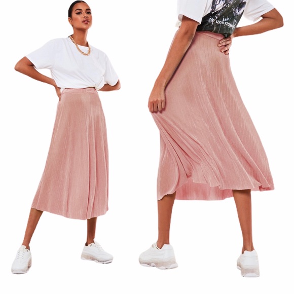 MISSGUIDED A-LINE PINK PLISSE MIDI SKIRT - BRAND NEW, NO TAGS - Picture 1 of 1